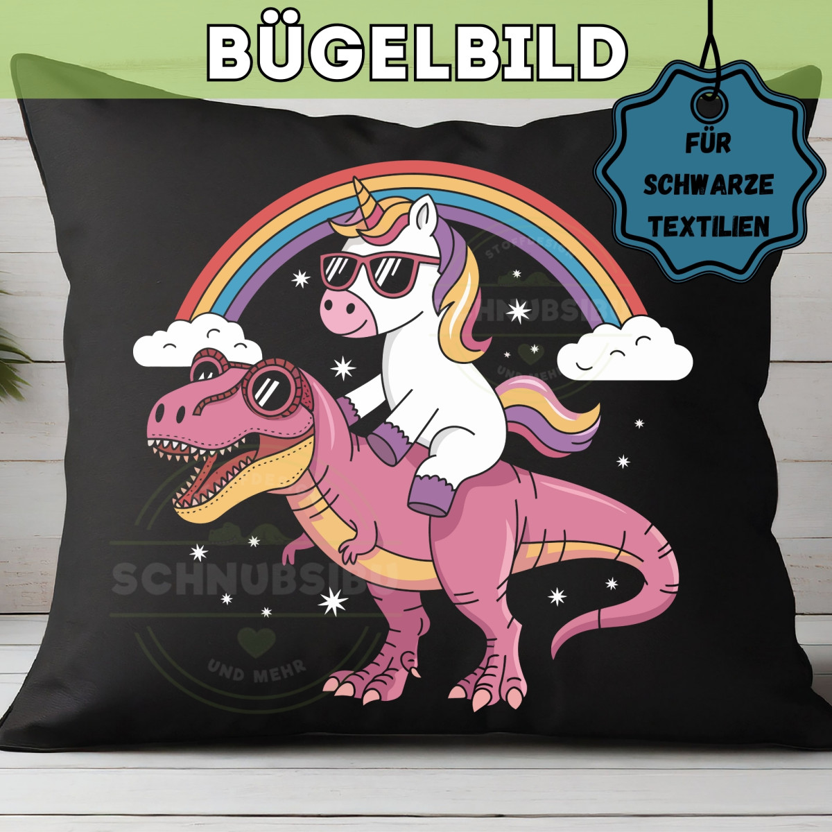 Bügelbild Einhorn auf T-Rex Nr. 1